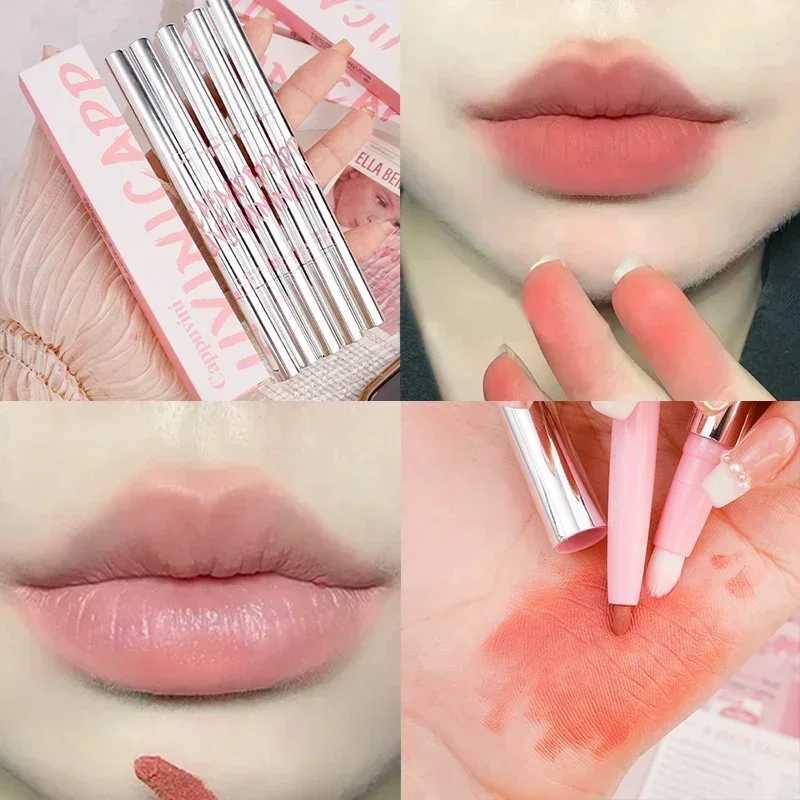 Double-end Matte Contouring Lip Liner Pen Long Last Smooth Non-stick Cup Moisturising Lipstick Pencil with Brush Beauty CosmeticXJ241209