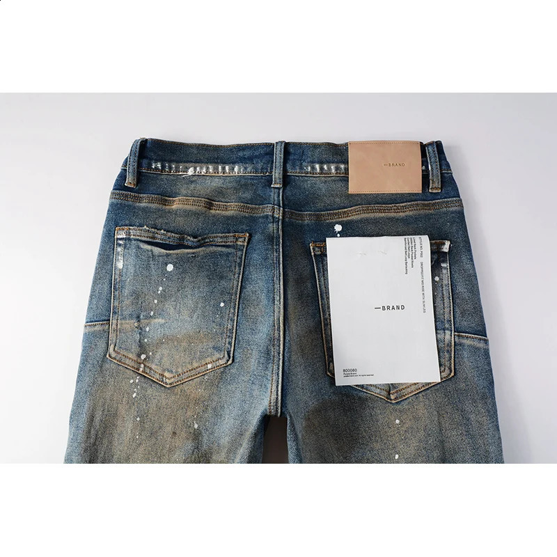 Summers Mens Streetwear Distressed Skinny Button Fly Splash Paints Printing Ripped Holes Jeans Pants 240821