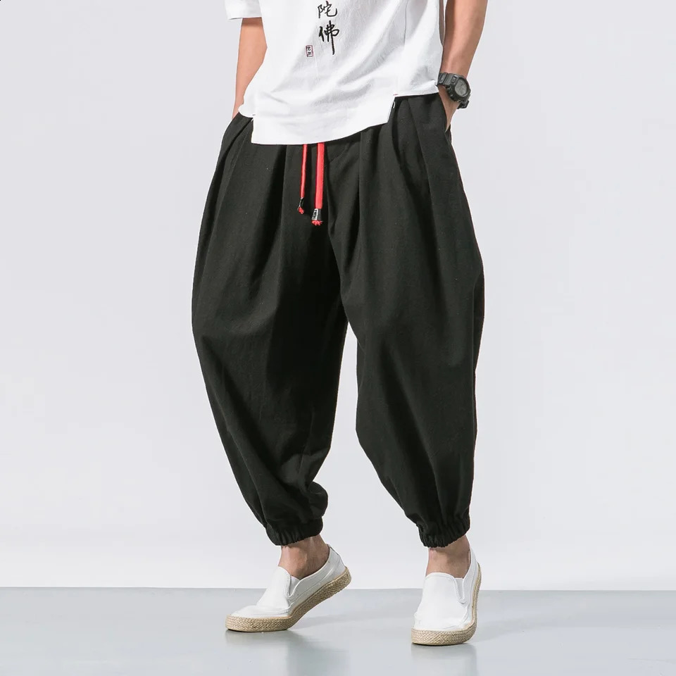 Men Loose Harem Pants Chinese Linen Overweight Sweatpants High Quality Casual Oversize Trousers Male 240820
