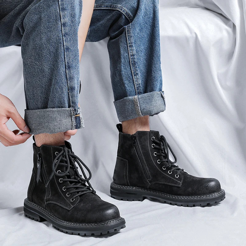 selling mens casual round toe work boots mens boots mens boots premium boots leather solid color mens ankle boots 240821