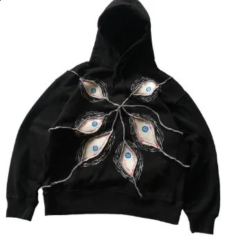 Harajuku Gothic pattern stitching printed hooded hoodie for women y2k retro versatile long-sleeved loose couple personalized top 240821