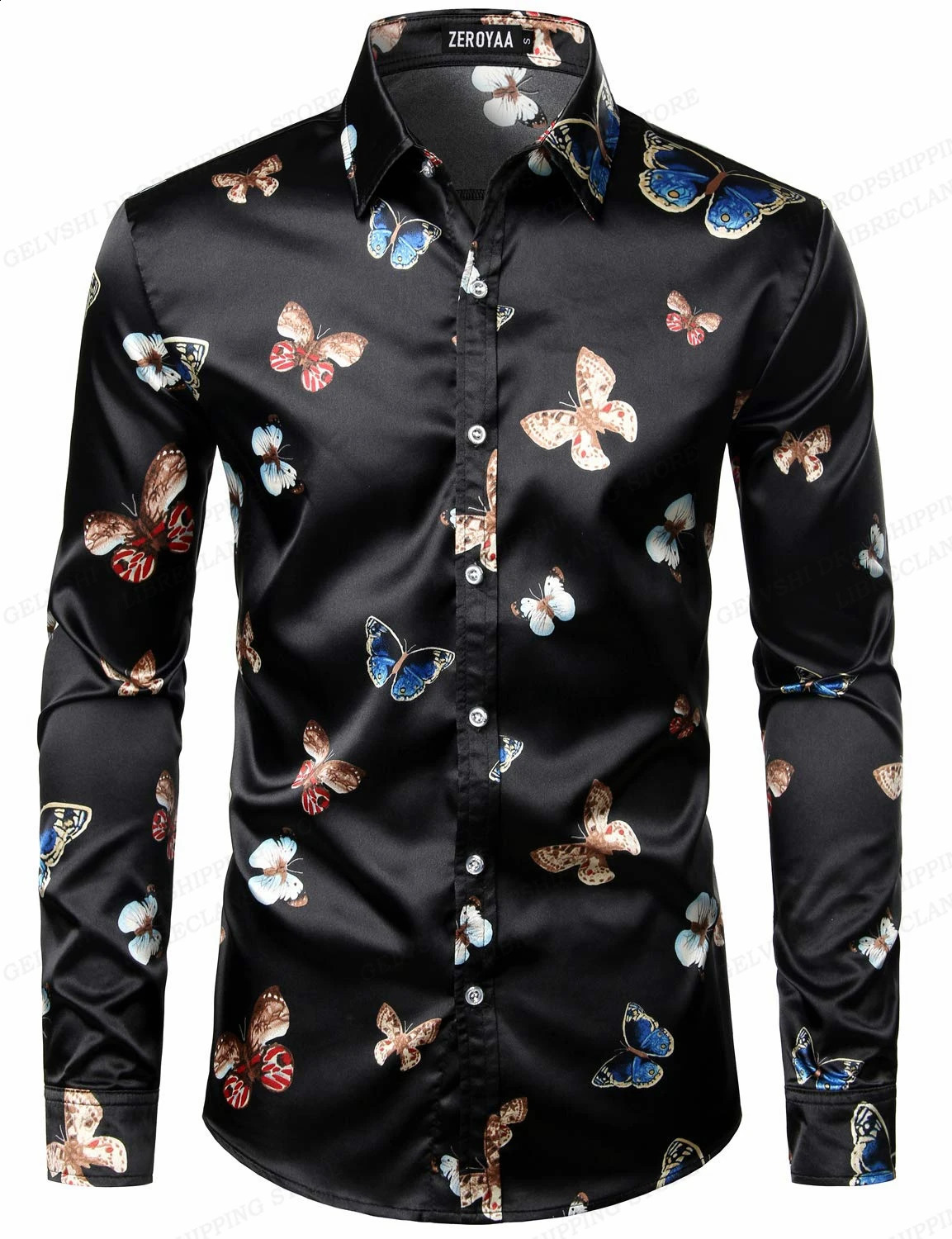 Golden Chain Hawaiian Shirt Butterfly 3D Printed Shirt Mens Fashion Shirt Long Sleeve Beach Shirt y Collar Shirt Mens Clothing 240821