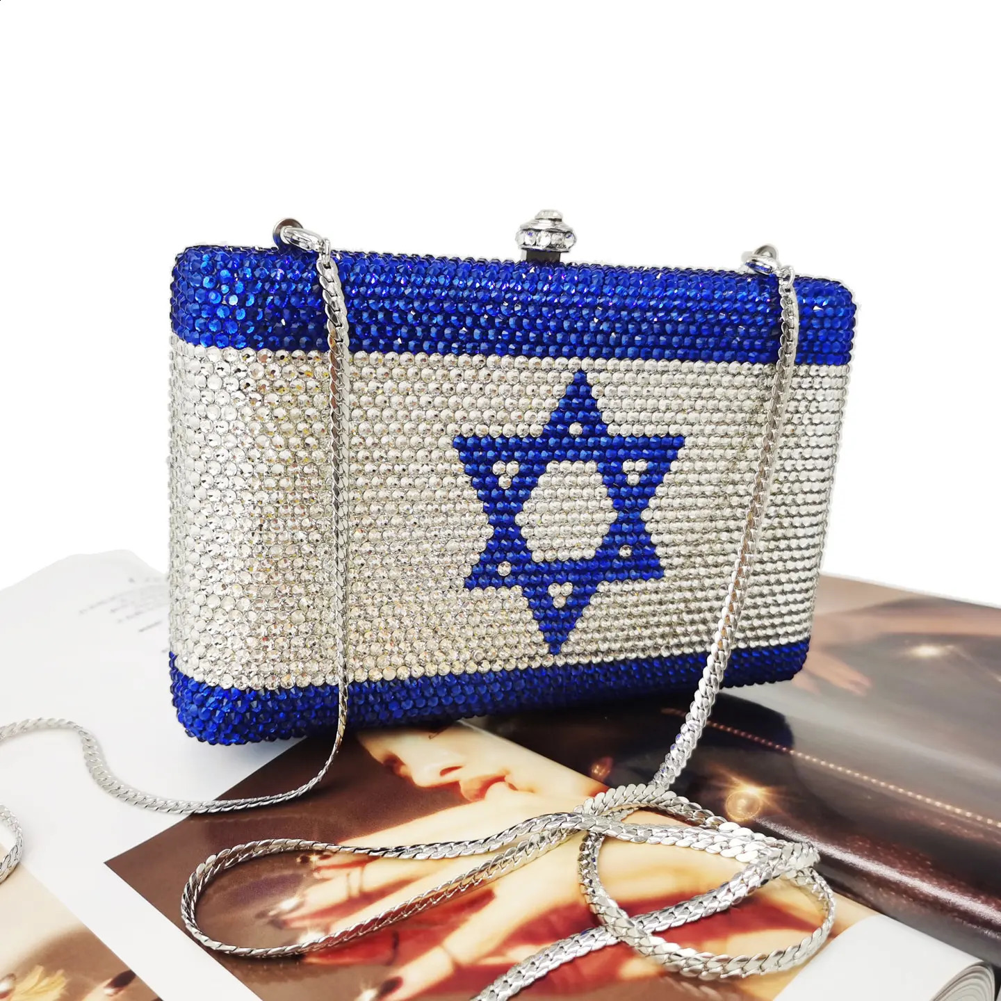 KHNMEET Customized Crystal Israel Flag Evening Bags UK USA Pattern Evening Bags for Women Purse Clutch Bags sm78 240820
