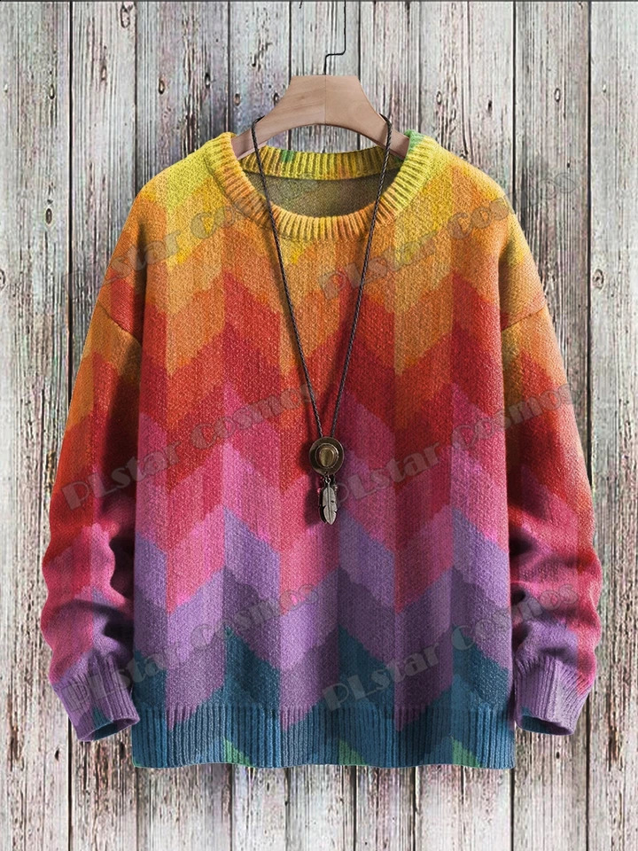 Winter Unisex Casual Knit Pullover Sweater Rainbow Colors Swirl Nebulous Art 3D Printed Crewneck Knitted Sweaters KMY27 240821