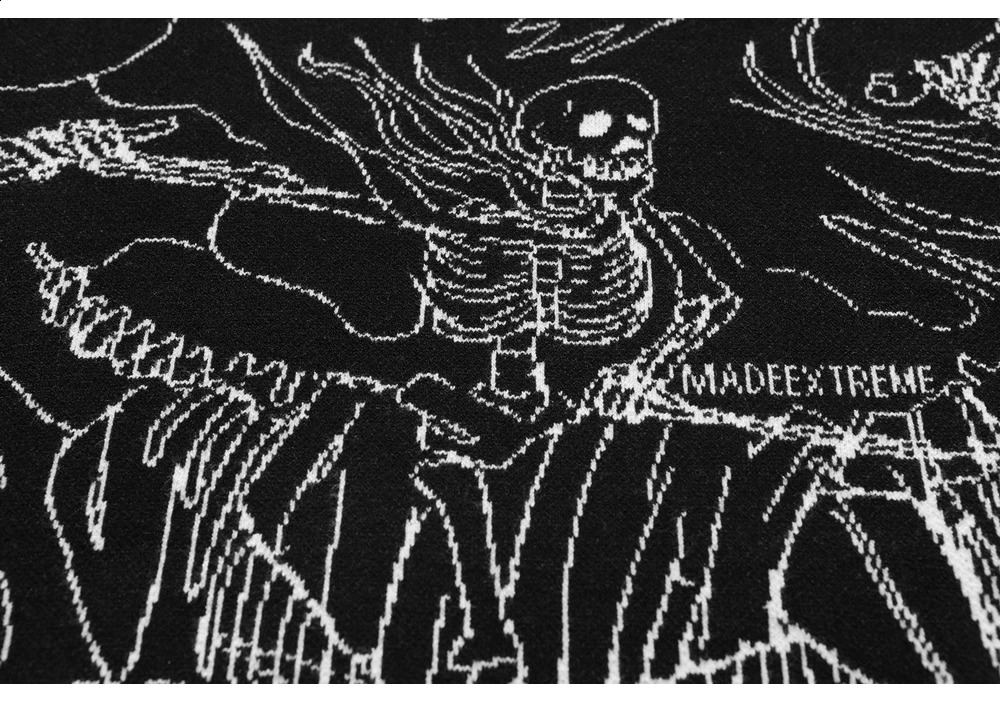 Autumn Streetwear Sweater Men Women Cotton KnitwearVintage Knitted Sweater Harajuku Ukiyo-e Style Skull Graffiti Pullover 240821