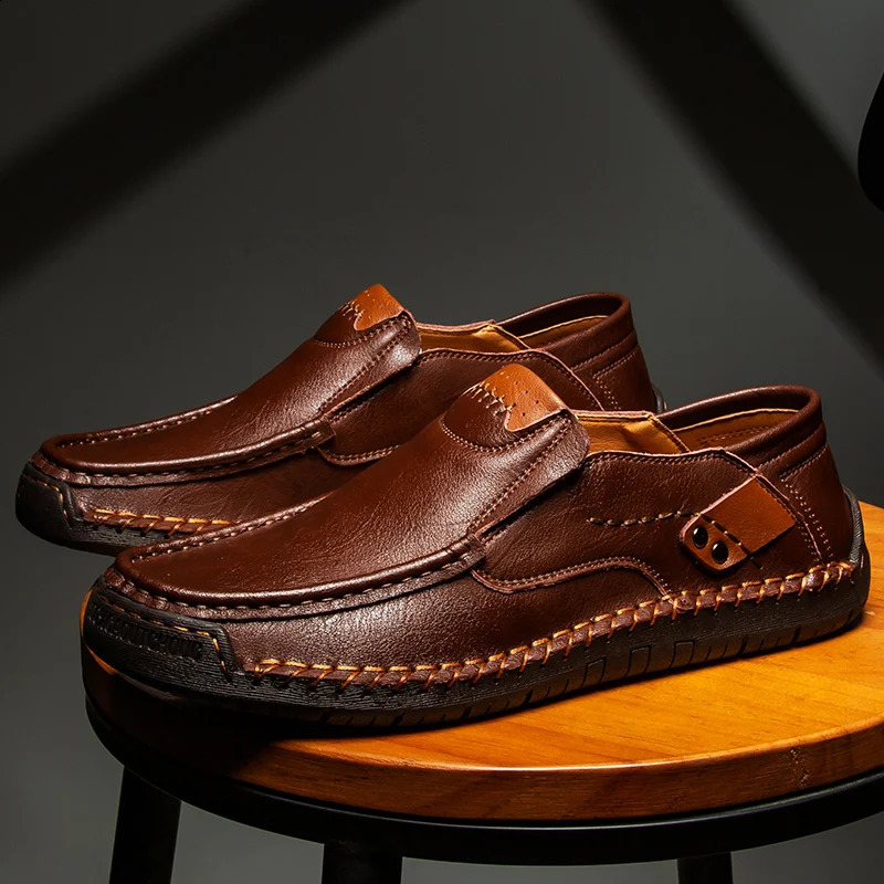 Handmade Leather Men Shoes Casual Comfortable Men Loafers Slip On Leather Shoes Men Flats Outdoor Walking Shoes 260904 - view 7