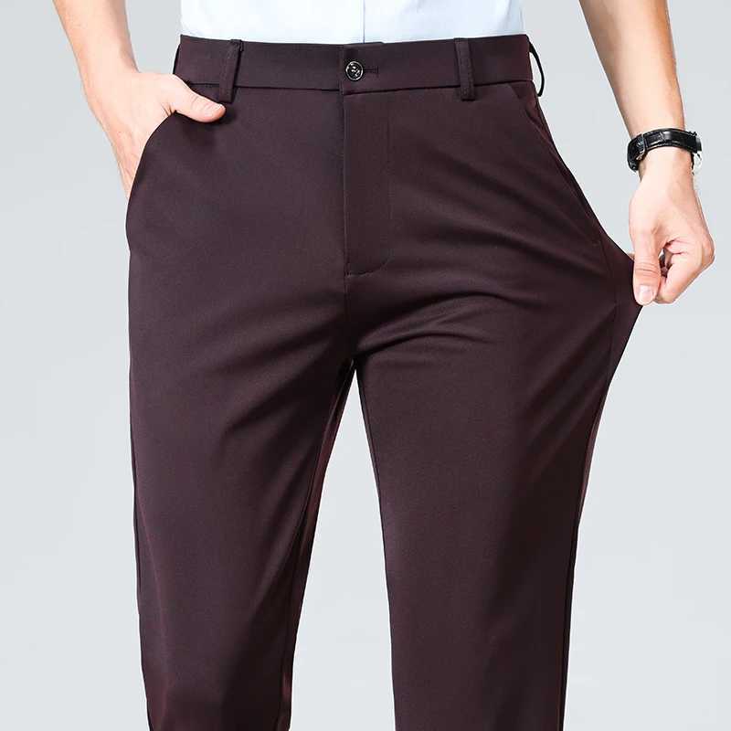 Spring and summer mens elastic casual pants classic business work pants khaki suit pants mens black TrousersW240725