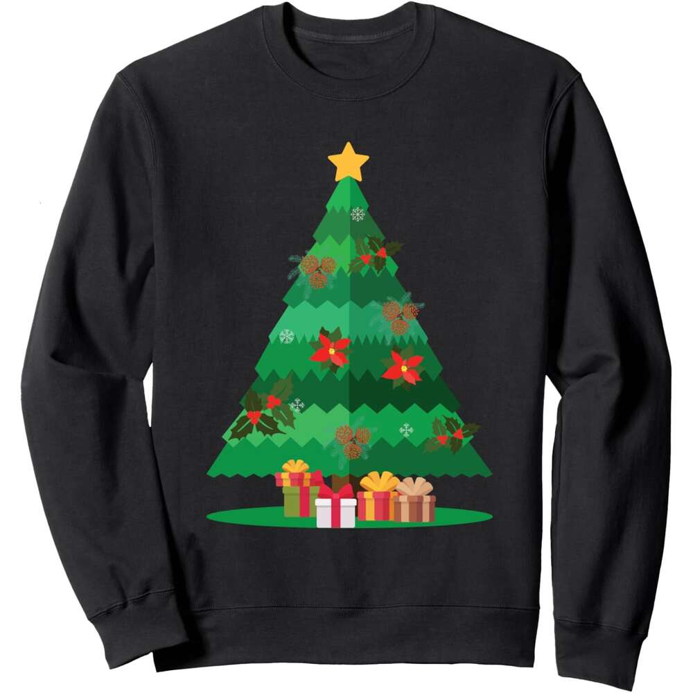 Long Sleeve Shirts for Men sweatshirt Christmas Tree With Gift Boxes On The Foot Cartoon Sweatshirt T shirt Tee Streetwear Casual tops clothes