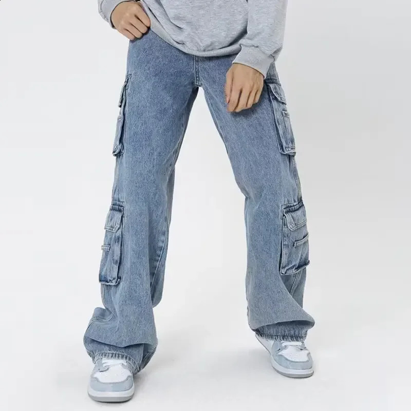 High Street Workwear Jeans For Men Casual Vintage n Sensibilitytrendy Pocket Heavy Spring Autumn Seasonal Pants 240821