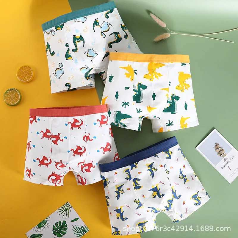 4PCS/Set Children Cotton Boxers Baby Flat Angle Panties For 1-13Years Kids Underpants Shorts Teenagers Cartoon Underwear Y240821