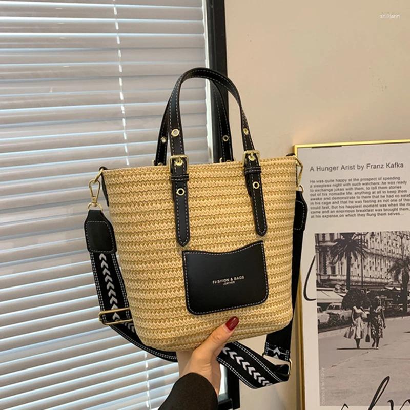 Totes Woven Straw Shoulder Bag Female Crossbody Bags For Women 2024 Designer Bucket Summer Beach Handbags Purse Travel Shopper 79b1