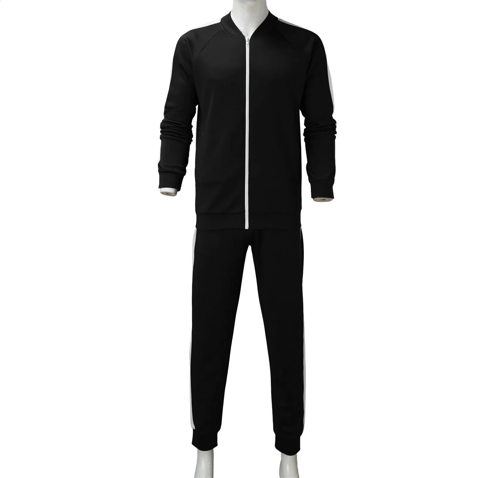 Men 2-Piece Sets Solid Long Sleeved O Neck Sports Suit Elegant Track Suits Pant Sets Hoodies Sports Suits Jogging 240821