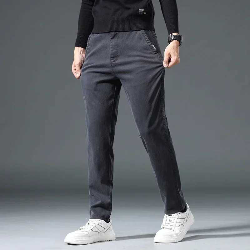 2019 new autumn classic leather pants mens cotton thick elastic waist business straight slim fit mens tight pantsW240725