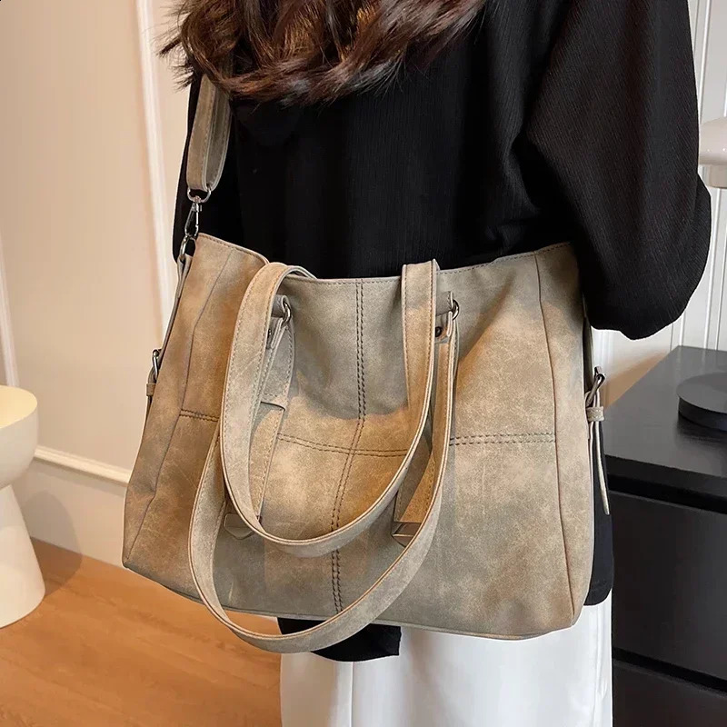 Ladies Nubuck Leather Handbag Serviceable Suede Womens Quilted Large Tote Shoulder Bag Female Khaki Crossbody Bags Sac 240820