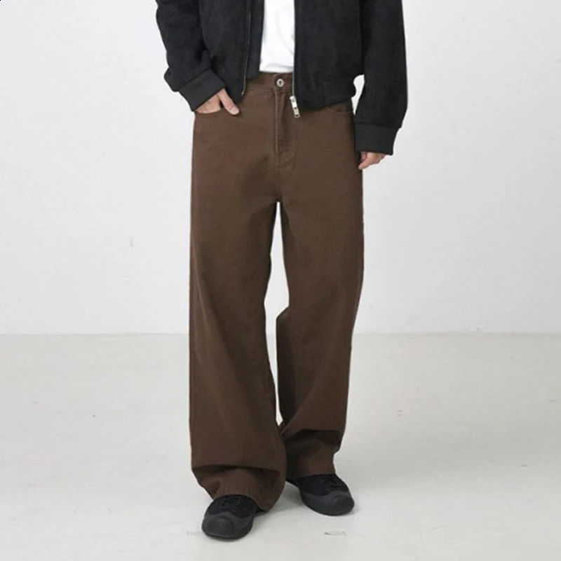 IEFB Simple Mens Denim Pants Solid Color Casual Straight Trousers Wide Leg Loose Male Bottom Streetwear Autumn Trend 9C6917 240821