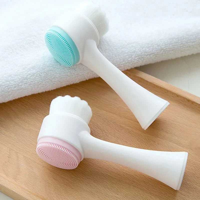 Facial Cleansing Silicone Facial Brush Manual Facial Cleansing Brush Soft Bristle Cleaning Brush Double-sided Massage Brush Y240821