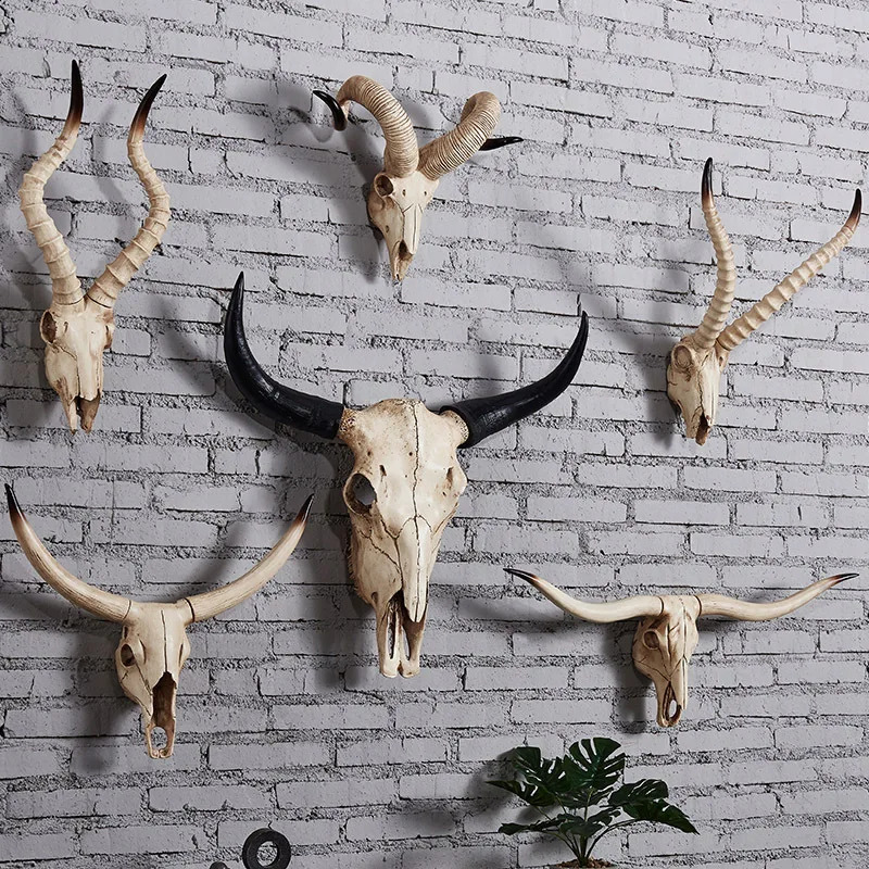 3D resin goat antelope animal head bone home decoration wall hanging room decoration skeleton craft Halloween home decoration 240820