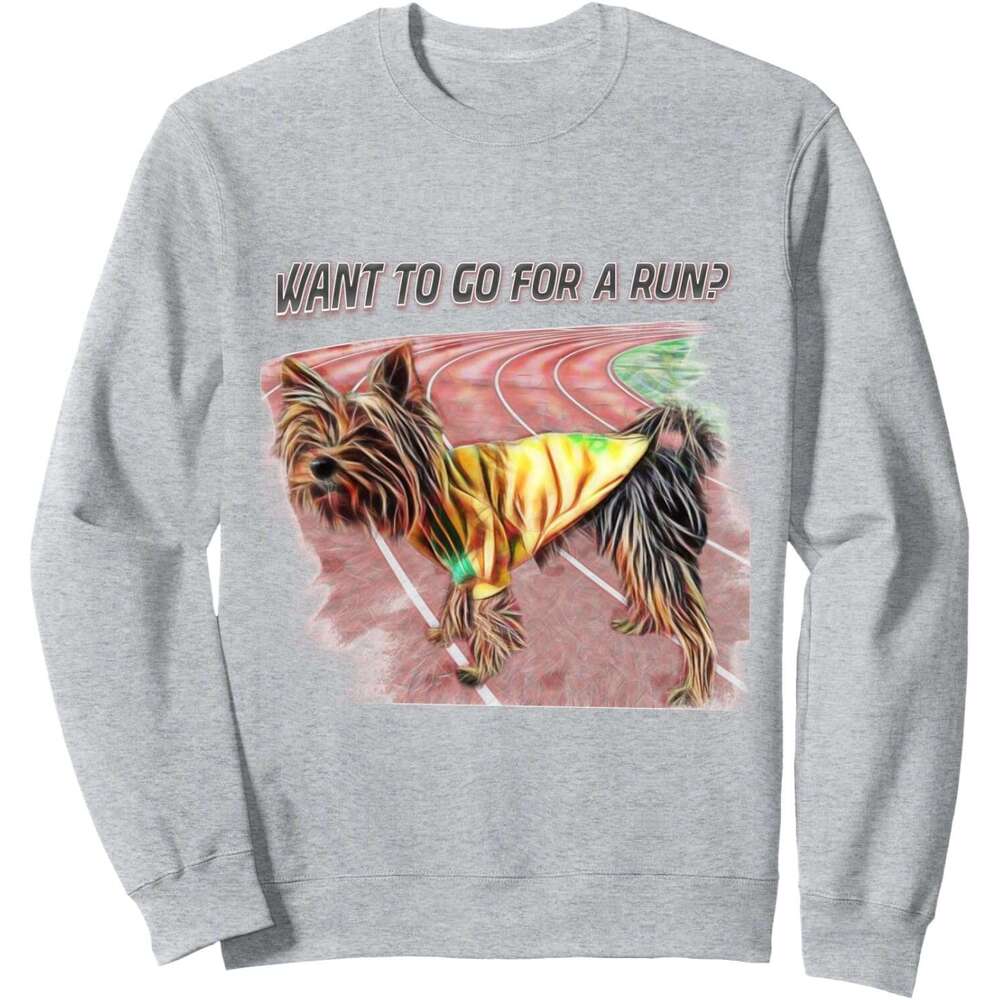Long Sleeve Shirts for Men sweatshirt Lovely Yorkie Yorkshire Terrier dog going for a run Sweatshirt T shirt Tee Streetwear Casual tops clothes