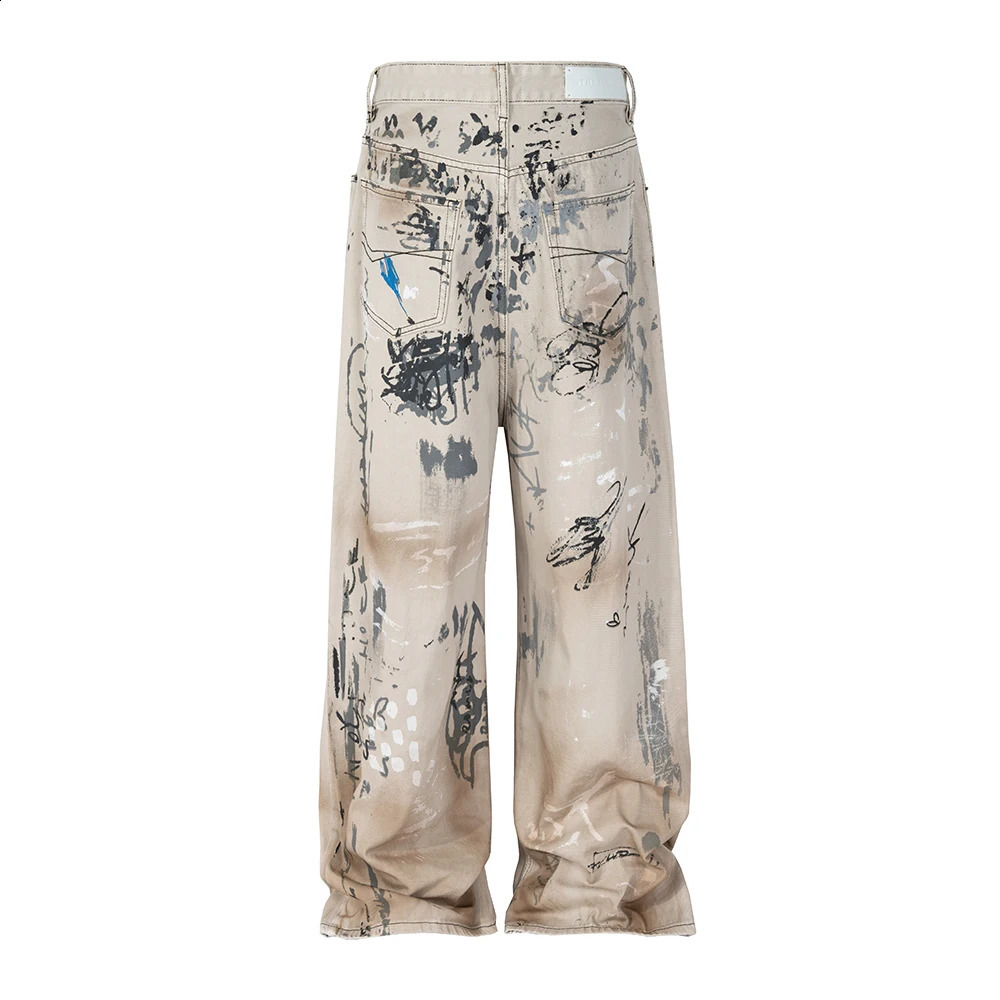 Hand-painted Graffiti Washed Baggy Jeans for Men and Women Y2k Streetwear Pantalones Hombre Casual Denim Trousers Oversized 240821