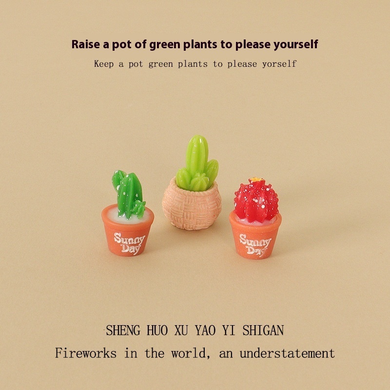 Resin creative crafts, mini cactus potted plants, office desktop ornaments, home micro landscape scene decoration