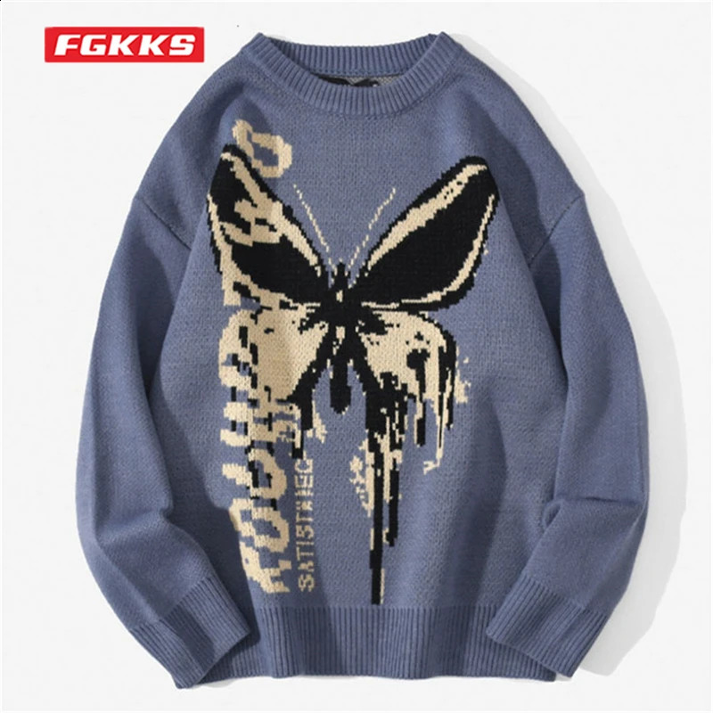 FGKKS Spring Fashion Sweater Mens Butterfly Pattern Knitted Warm Top High-Quality n -Selling Sweater For Male 240821