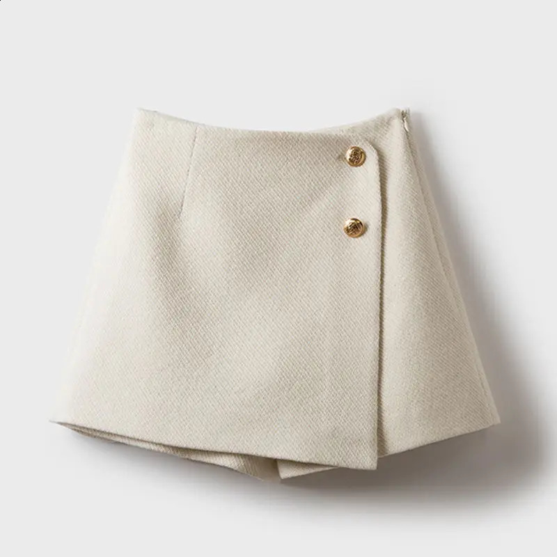 Autumn Winter Patchwork Zipper A-line Shorts Solid High Waist Button A-line Wide Leg Pants Skirt Fashion Casual Women Clothing 240820