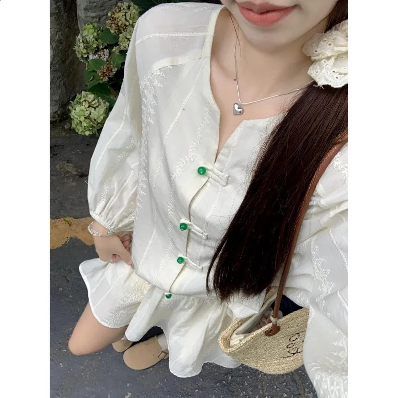 Women Summer Elegant Temperament Frog O-neck Long Sleeve Shirts Ladies All-match Solid Color High Thin Waist Skirt Two Piece Set 240820