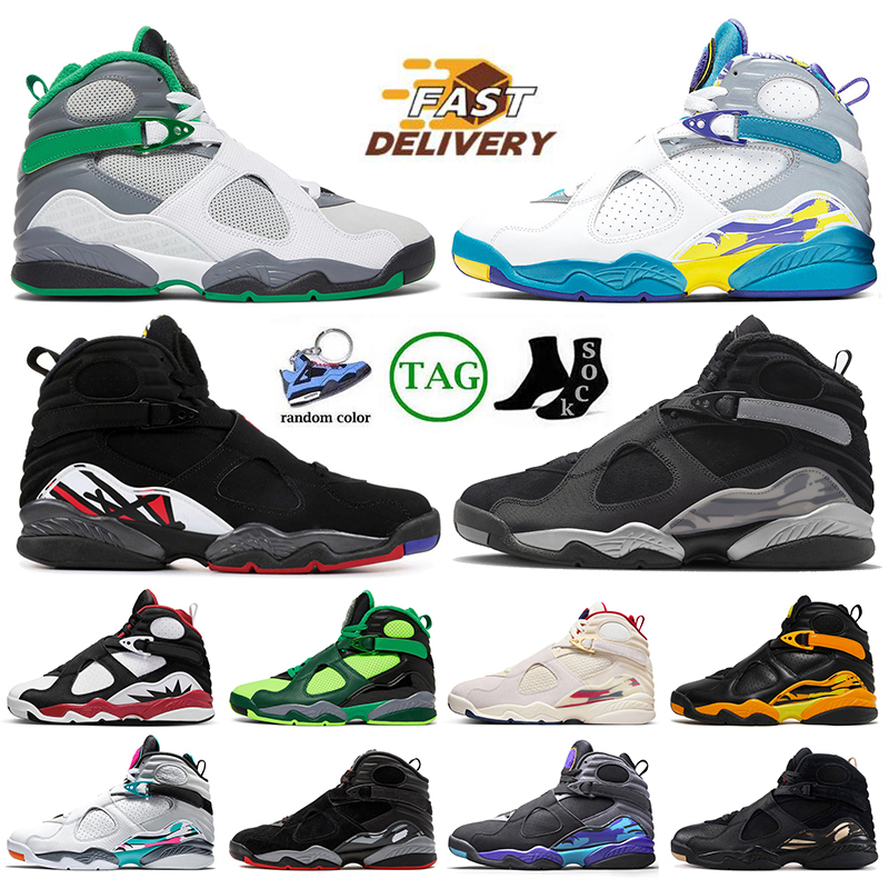 Top Quality Mens Basketball Shoes 8 Gunsmoke Oregon Ducks Chrome Aqua Black Cement SoleFly White South Beach Designer OG Sneakers Sports Size 7-13