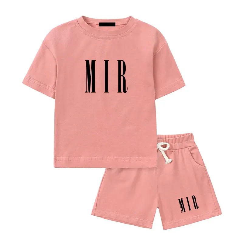 Childrens Set Tshirt Round Round Boys Boys Suisses Fashion Girls Cotton Tshirt Short Two Piece Set Kids Casual Kids Pullover Vêtements Ayg2408212
