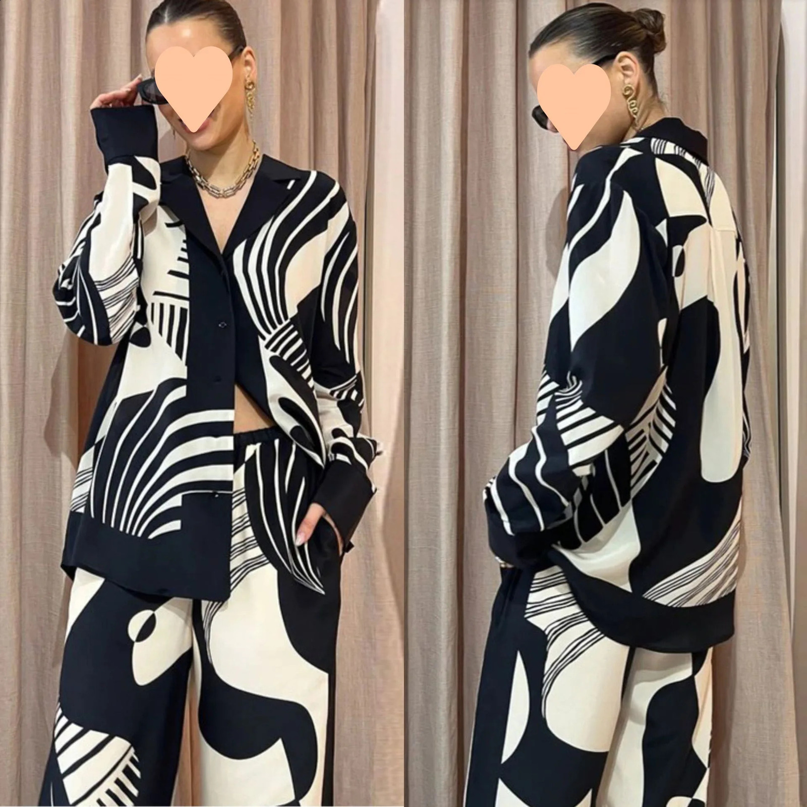 Long Pant Sets Autumn Long Sleeve Shirt Loose Print Casual 2 Piece Sets Women Outfit Ladies Two Piece Set For Women Office 240820