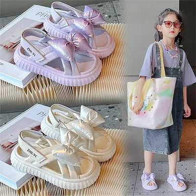 Girls Butterfly Open Black/Beige/Purple Fashion Sandals Girls New Summer Synthetic Leather Outdoor Sandals W240821