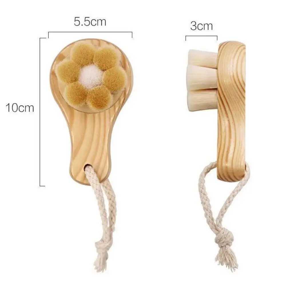1Pc Wooden Long Handle Facial Cleansing Brush Exfoliating Brush Bamboo Hair Facial Cleansing Massage Face Care Brush Y240821