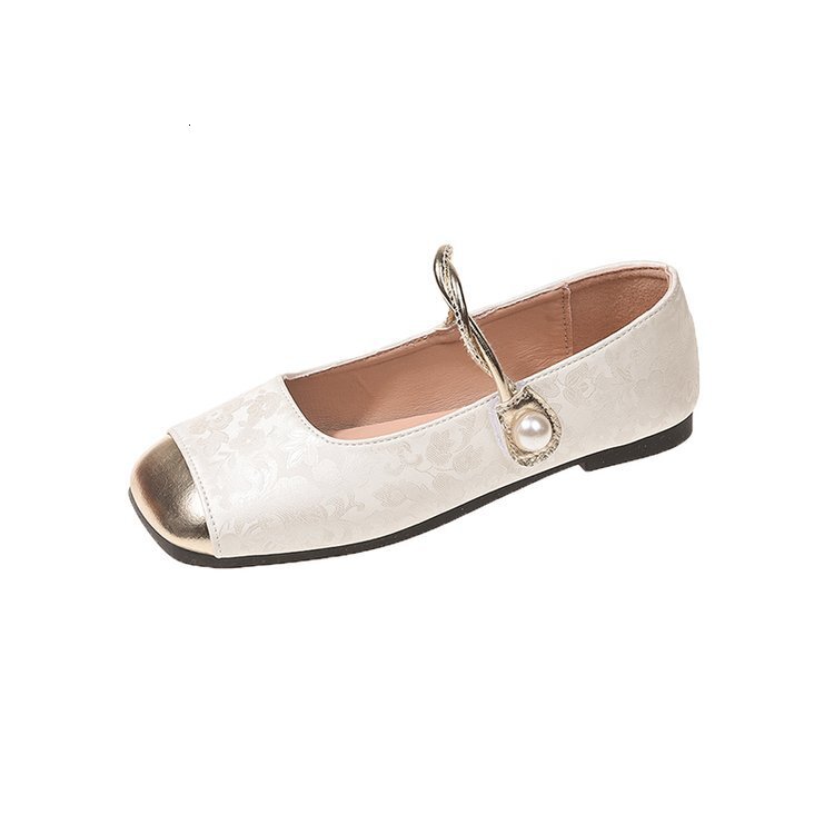 Ddmysports Ladies Flat Bottomed Chinese French Dynasty New Versatile Shallow Mouth Spring And Autumn Square Toe Style Single Shoes For Women OUTDOOR