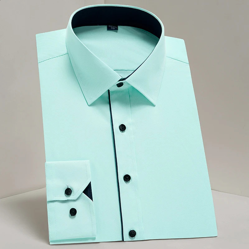 Mens Classic Long Sleeve Solid Basic Dress Shirts Comfortable Semi-formal Business Social Standard-fit Easy-care Office Shirt 240820