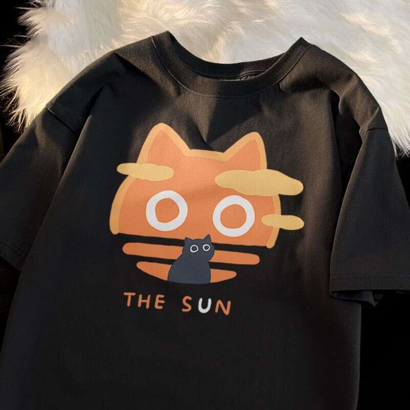 Print Cat Funny Tshirts Cotton Woman Tees TShirt Short Sleeve Korean Kpop Clothes Casual Oversized T-Shirt Free Shipping