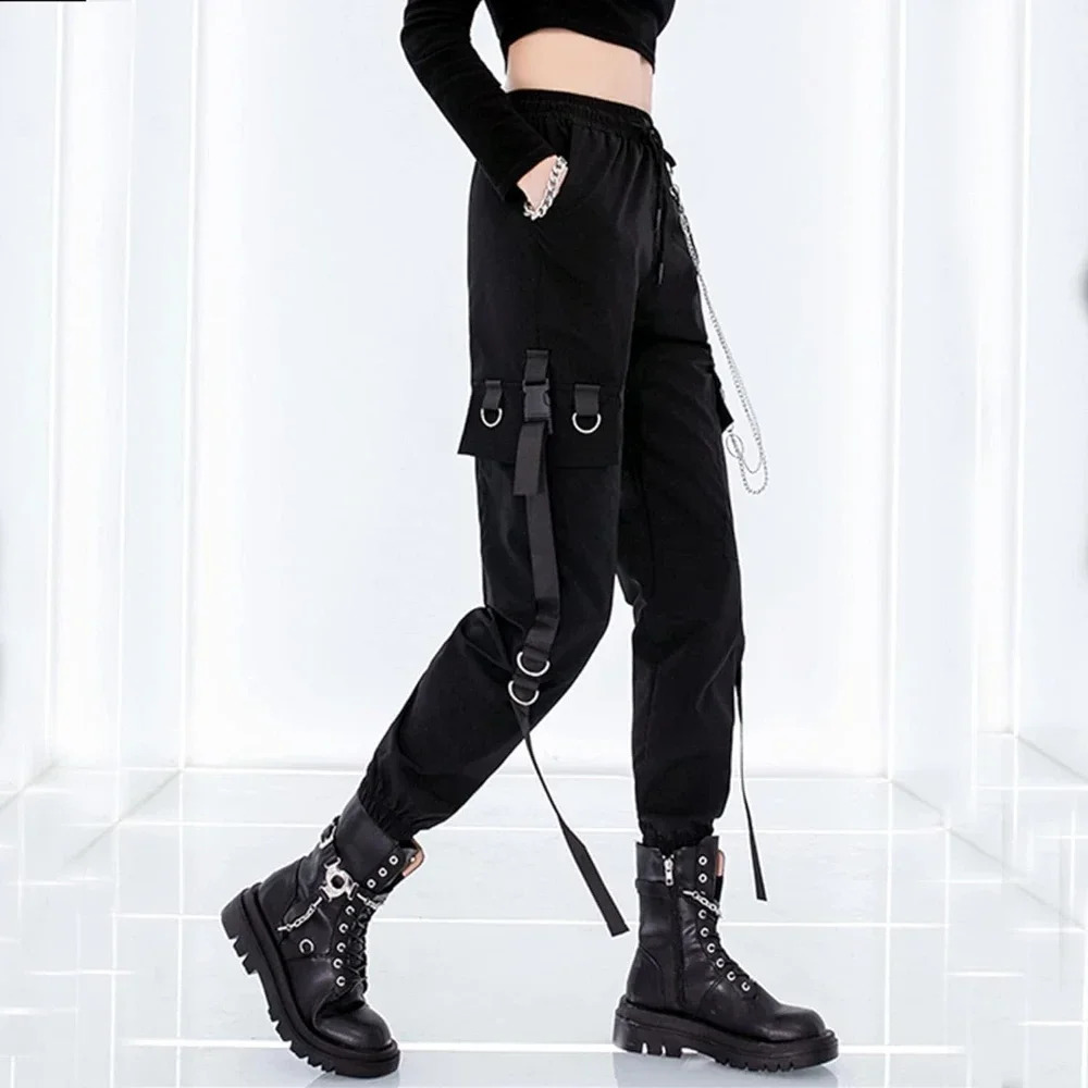 SpringSummer Womens Black Casual Pants Korean Style Ins Hip Hop Student Loose High Waist Ultra Thin Leg Freight Fashion 240821
