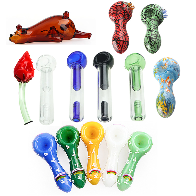 Glass Pipes 4.0/4.5/4.7/5.5/6 inch Glass Pocket Bubbler Pipe with Large Side Carb Hole Mini Glass Spoon Hand Pipe Tobacco Smoking Water Bong Pipes