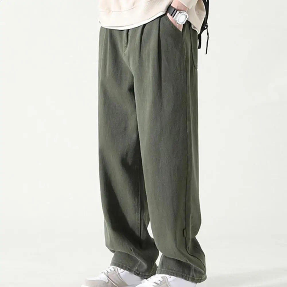 Pants for Men Breathable Wide-leg Mens Work Pants Retro Style Versatile Solid Color Trousers High Street Pants 240821