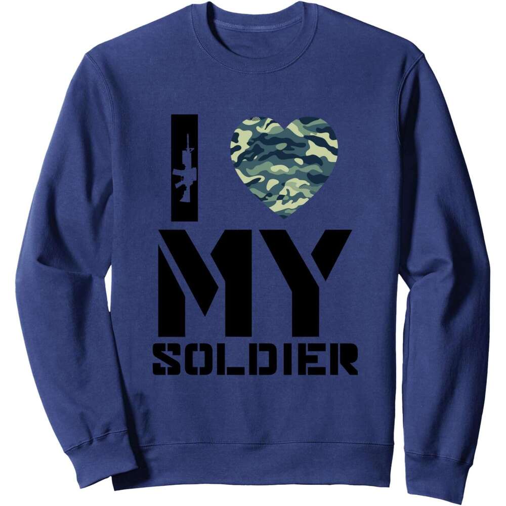 Long Sleeve Shirts for Men sweatshirt I Love My Soldier Patriotic Heart Shape Gift Sweatshirt T shirt Tee Streetwear Casual tops clothes