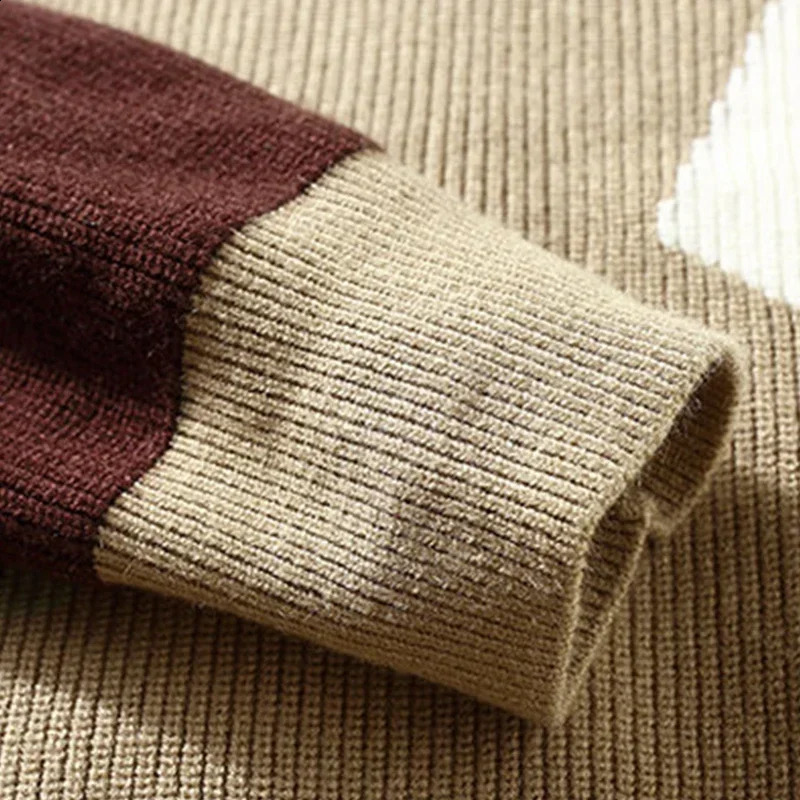 Autumn and Winter Fashion Mens Color Block Pullover Round Neck Sweater 240821