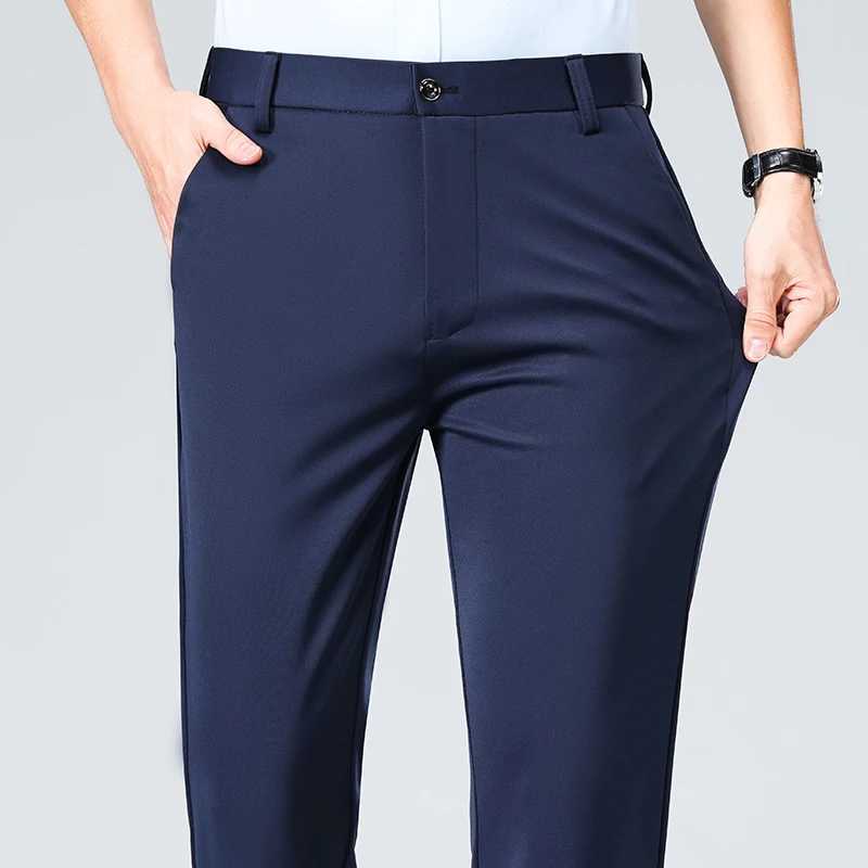 Spring and summer mens elastic casual pants classic business work pants khaki suit pants mens black TrousersW240725