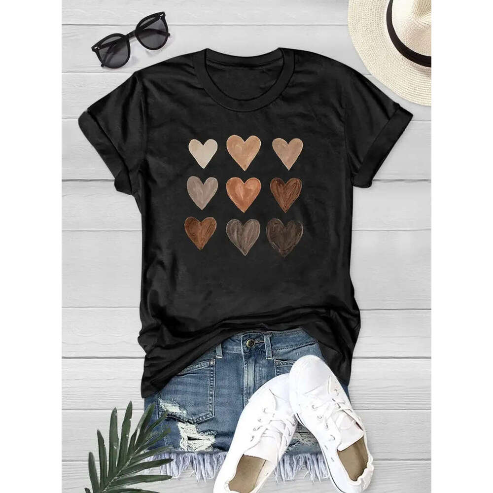 Heart Women's Print Crew Neck Loose Short Sleeve Sports Casual Top For Summer
