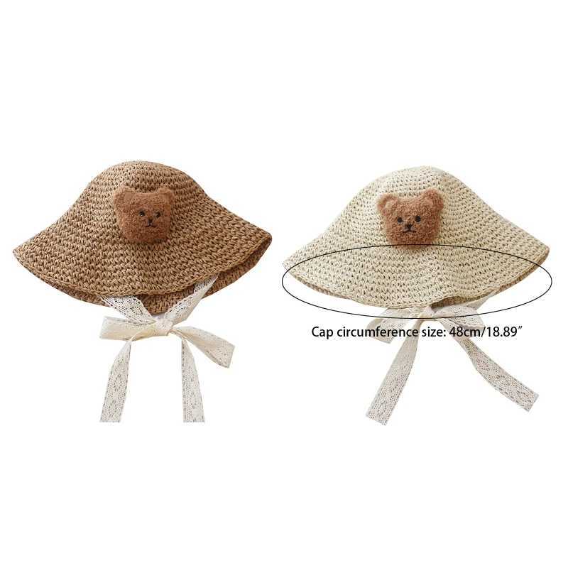 New Fashion Summer Baby Straw Sun Hat Adjustale Lace Strap Beach Cap Toddler Boys Girls UV Protection Panama Cartoon Kids Bonnet M240821