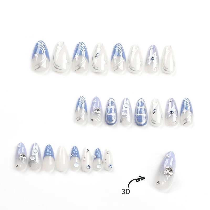24pcs Sweet Cool y2k Style Ballet False Nails With Glue Acrylic Press on Nails Coffin Almond Full Cover Fake Nails Stick on NailXJ241025