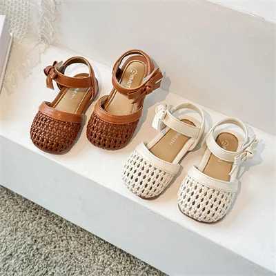 Girls Bow Non slip Soft Bottom Beige/Brown Closed Toe Sandals Boys Summer New Outdoor Casual PU Sandals Size 23-34 W240821