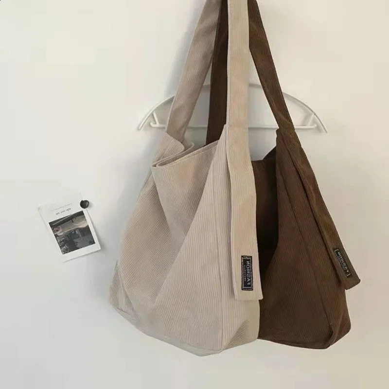 Women Casual Foldable Corduroy Shopping Bag Reusable Handbag Lightweight Shoulder Bags Students Large Capacity Bags Travel Bags 240821