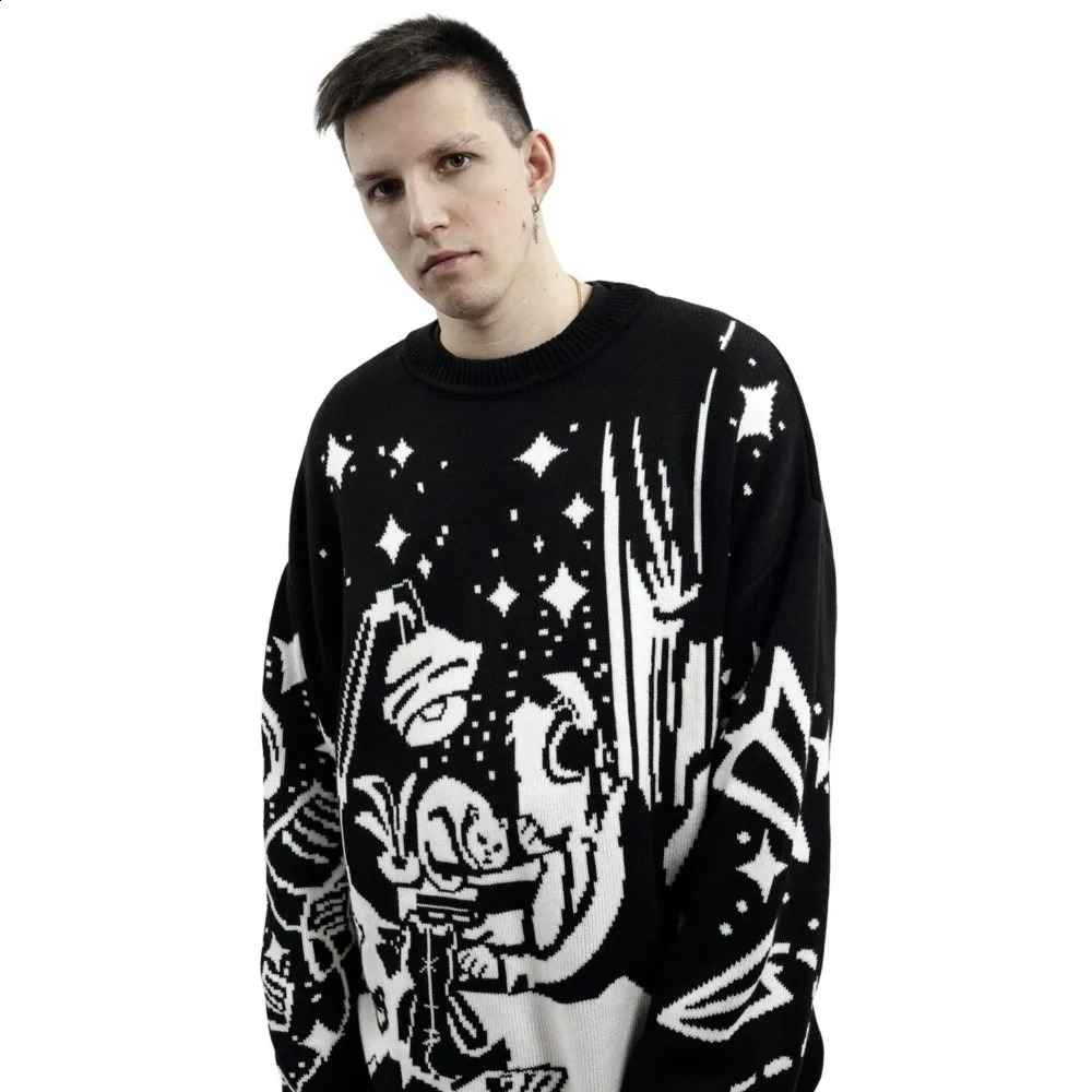 Oversized Sweaters Men Women Harajuku Anime Girl Graffiti Vintage Knitted Sweater lo-fi Winter Unisex Cotton Pullover Streetwear 240821