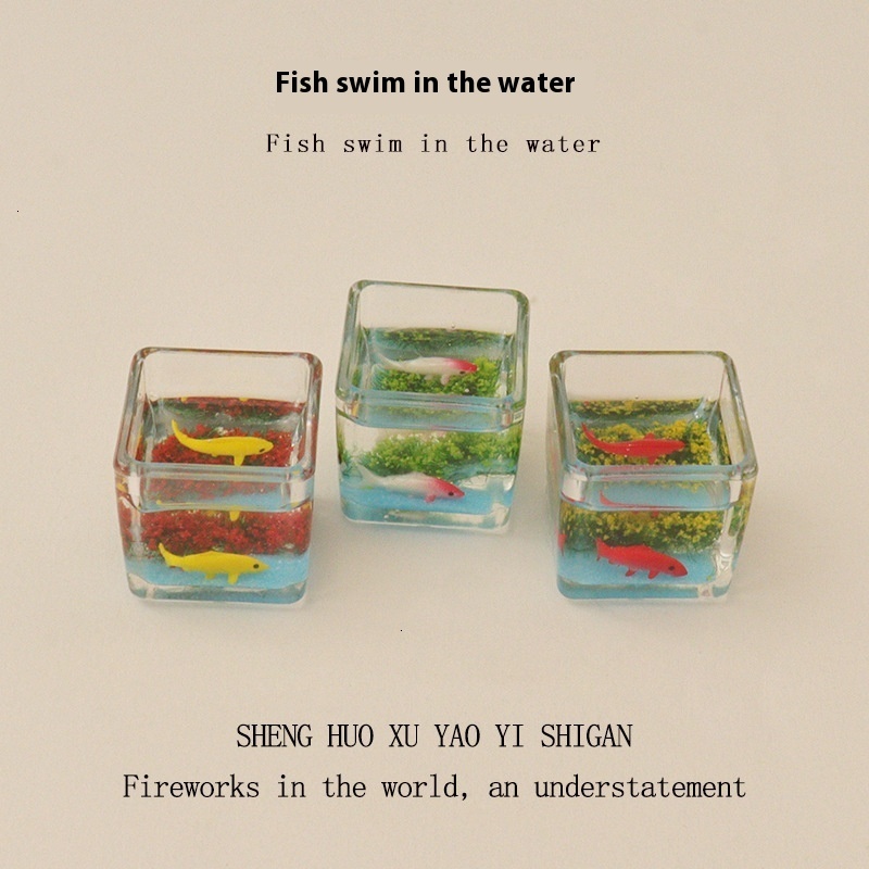 Miniature simulation ins square goldfish creative doll house model micro landscape fish tank DIY decoration ornament