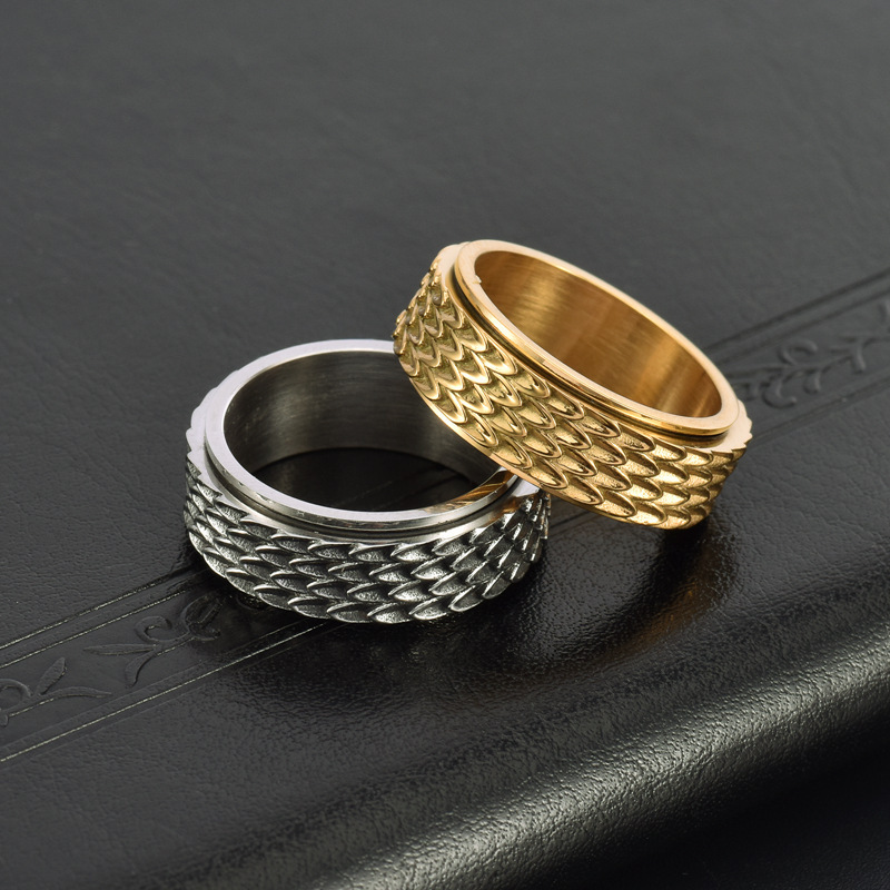 Retro dragon scale rotatable titanium steel ring, fashionable men's trendy and atmospheric European and American ring accessories