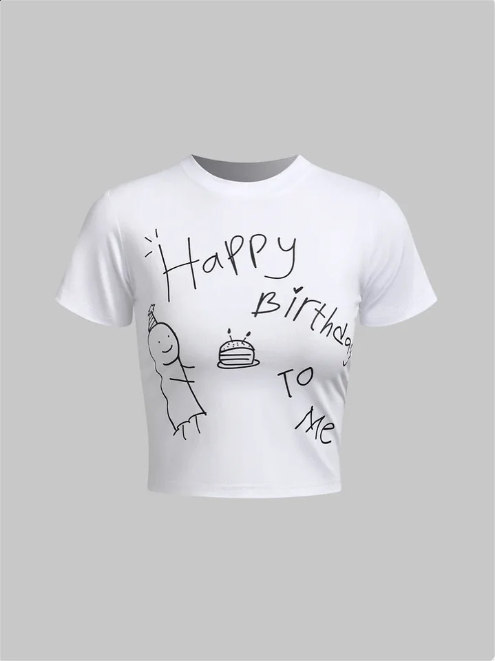 Y2K Womens Top T-shirt Letter ing Me Happy Birthday Letter Printed Pattern Top Sexy High Street Personality 240820